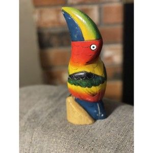 Hand Carved And Painted Wooden Toucan Or McCaw Tropical Parrot Bird Figurine